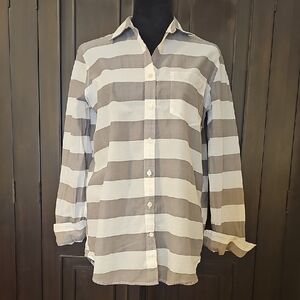Banana Republic Soft Wash Gray and White Striped Shirt